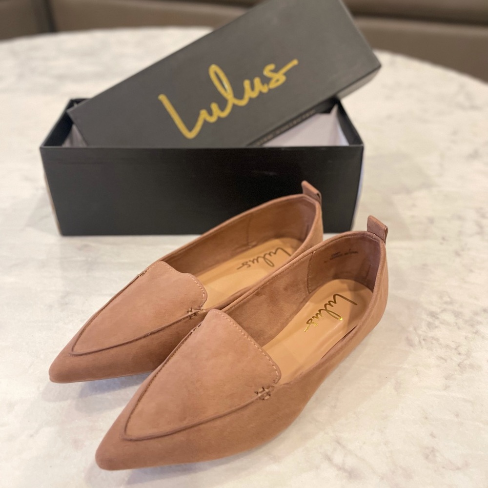 Lulus Emmy Camel Suede Pointed Flats NEW